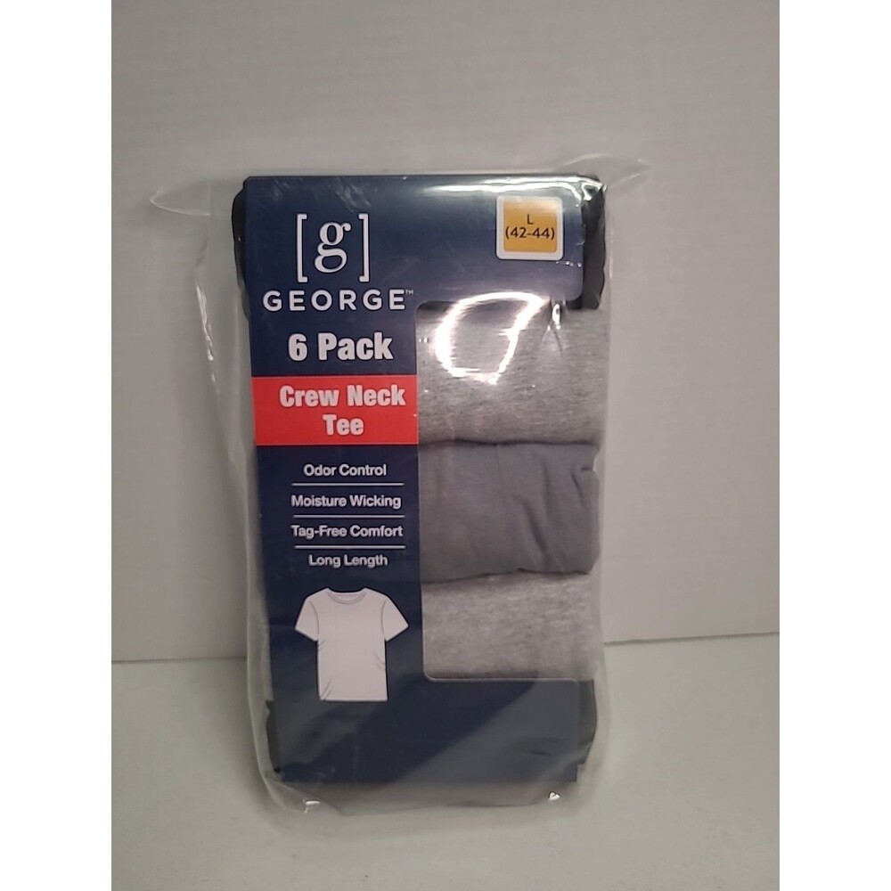 George Men's Assorted Crew T-Shirts, 6-Pack, Large 42-44 Long Length, Odor Ctrl